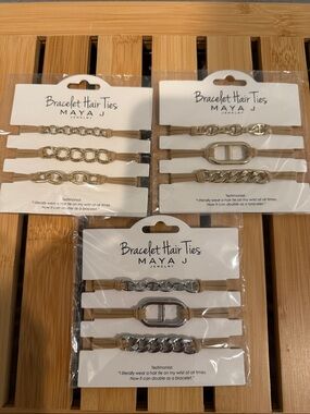 Maya J Bracelet Hair Ties -Set of 3 packages- Gold and Silver Accents New